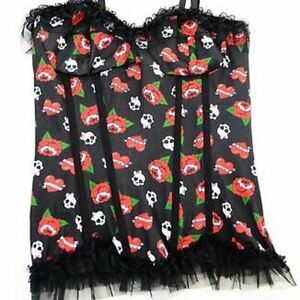 NEW Skull Roses Lace Tattoo Sexy Corset Women's Size 32 Whimsigoth Goth Fairy